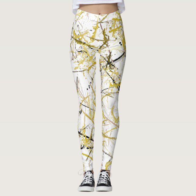 Legging Escrivores de abstrato - Mostarda e Castanha (Frente)