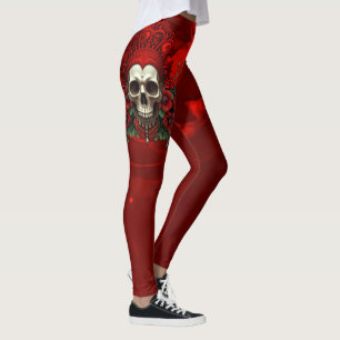 Legging Escuridão real, coração gótico e crânio.