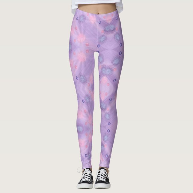 Legging Esferas Círculos Lavanda Pernas Azuis Rosa (Frente)