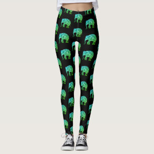 Legging Esmalte verde âmbar brilhante padrão de Elefante p