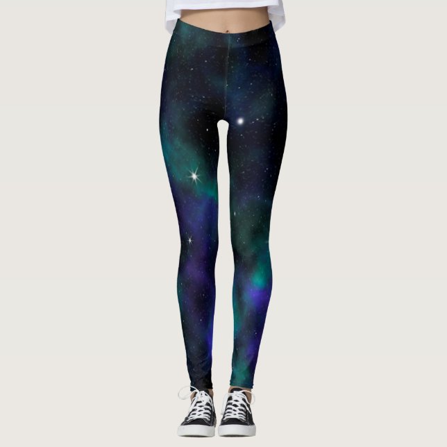 Legging Espaço Celeste Verde Azul Galáxia (Frente)