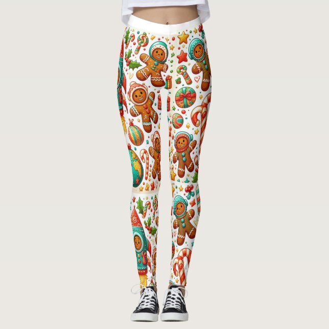 Legging espaço de biscoito de gengibre de Natal (Frente)