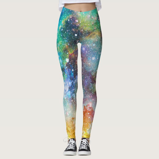 Legging Espaço futurístico, fundo nebuloso estrelado. (Frente)