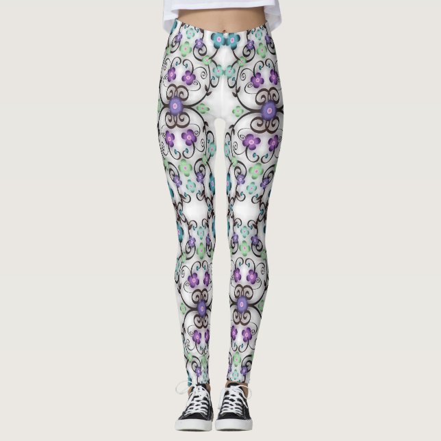 Legging Espantoso Olho das Flores Violetas Azuis (Frente)