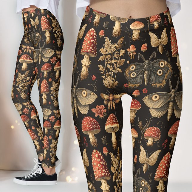 Legging Espécime de Cogumelo Gótico Escuro Mariposa da Aca (Criador carregado)