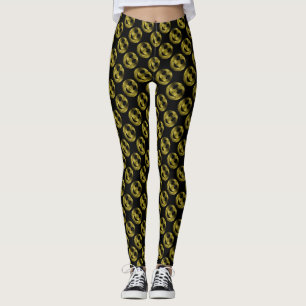 Legging Espelho Smiley Amarelo Dourado padrão Preto