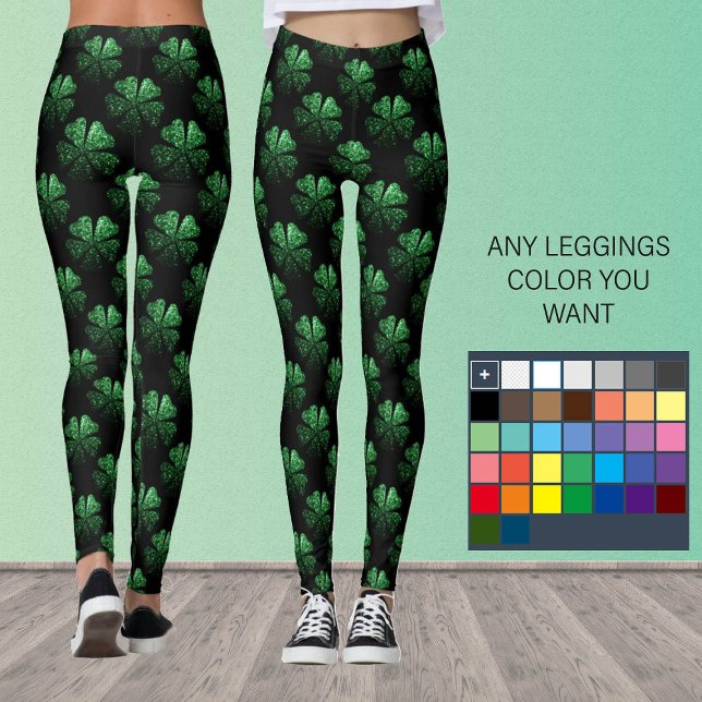 Legging Espelho Verde Escuro Shamrock Padrão Clover preto (Criador carregado)