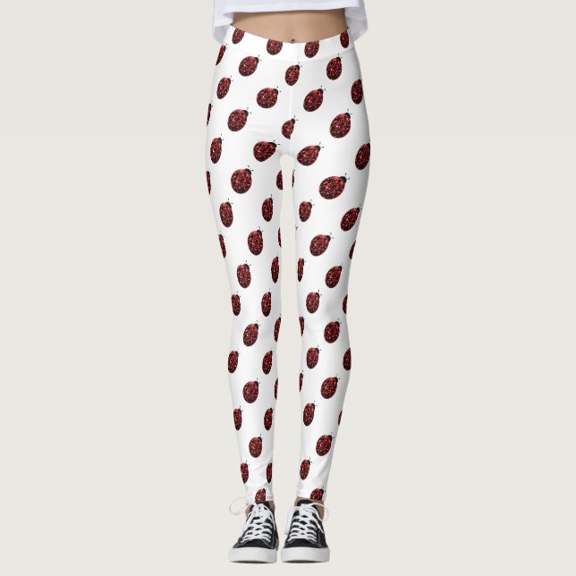 Legging Espelhos vermelhos brilhantes Padrão Ladybug em br (Frente)
