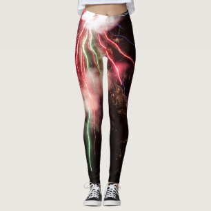 Legging Espetacular Red Green Fireworks Abstrato céu negro