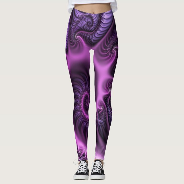 Legging Espiral De Arte Fractal, Roxal, Rosa-Legal, vívida (Frente)