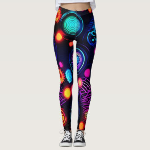 Legging Espiral de Neon e Arte Dot Vibrante