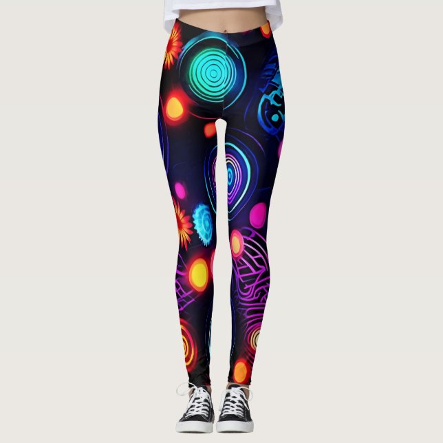 Legging Espiral de Neon e Arte Dot Vibrante (Frente)
