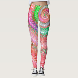 Legging Espiral Digital Abstrata Fractal Colorida Groovy