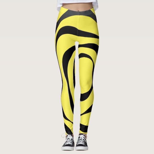 Legging Espiral negra transparente sobre fundo amarelo (Frente)