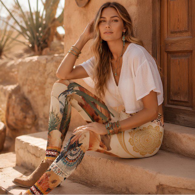 Legging Espírito Boho do Deserto do Sudoeste Cavalo & Arte (Criador carregado)