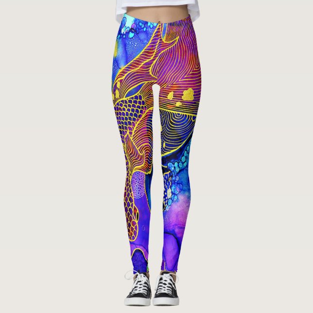 Legging EsplêndidoLee - Abstrato Fish Art Impressão Leggin (Frente)