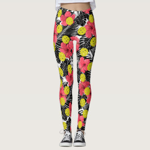 Legging Esportes de Flor Tropical Red Hibiscus Diversão