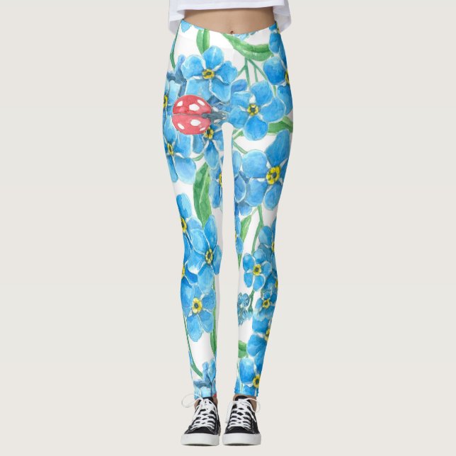Legging Esquece-me de um padrão floral inuniforme (Frente)