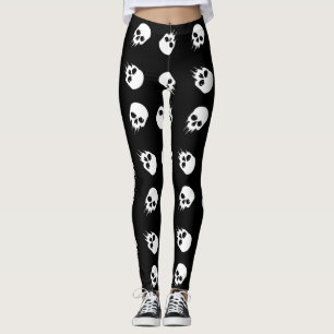 Legging esqueleto branco preto do crânio de halloween