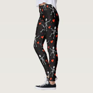 Legging Esqueleto Dançante Corações Vermelhos Amor Funny H