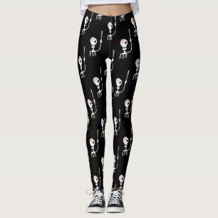 Legging esqueleto de Halloween com uma espada