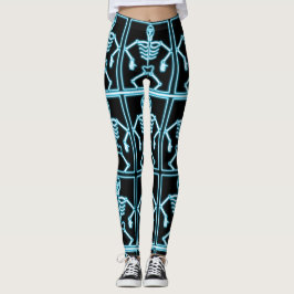 Legging Esqueleto de sorriso azul nos quadrados