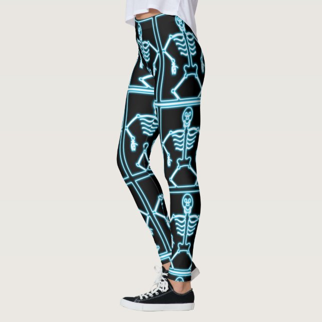 Legging Esqueleto de sorriso azul nos quadrados (Esquerda)