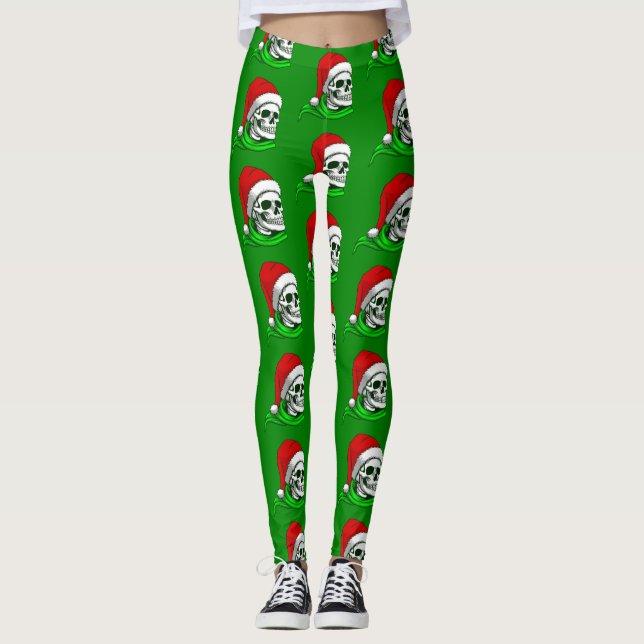 Legging esqueleto gótico de papais noeis de natal (Frente)