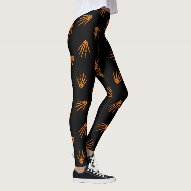 Legging Esqueleto Laranja do Halloween Elegante Popular (Direita)