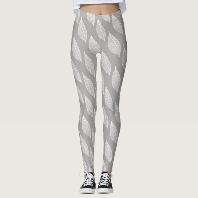 Legging Esqueletos de Folha Branca (Frente)