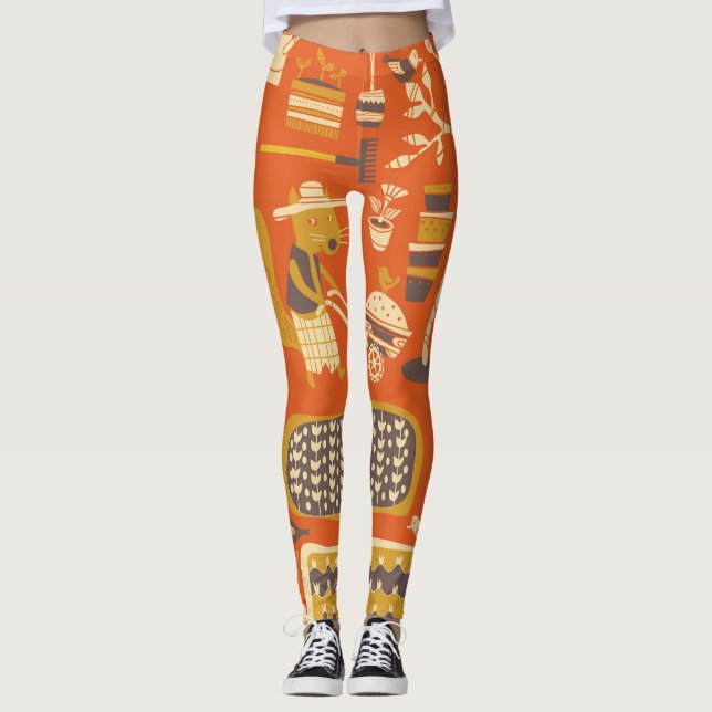Legging Esquilos de Jardim: Cena de Animais Whimsical (Frente)