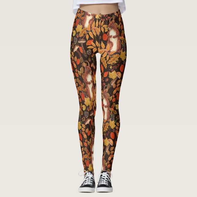 Legging Esquilos e flora autóctones em castanho escuro (Frente)