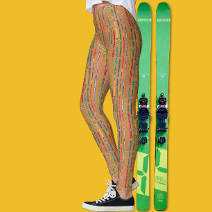 Legging Esquis Coloridas Antigas em Padrão Marrom Claro