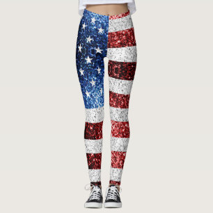 Legging Estados Unidos: bandeira azul-vermelho brilha