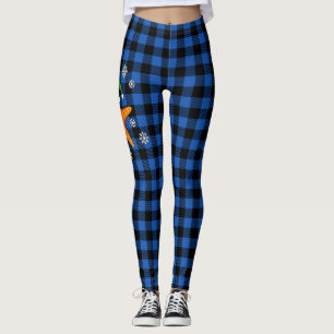 Legging Estaleiro do Natal Kawaii no padrão azul de búfalo