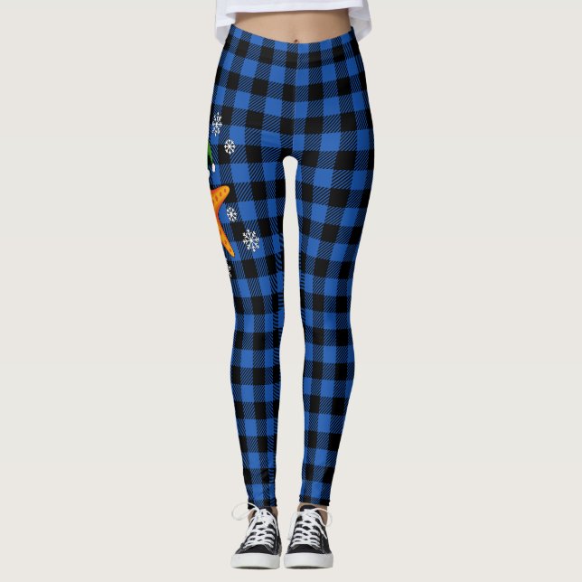Legging Estaleiro do Natal Kawaii no padrão azul de búfalo (Frente)