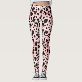 Legging Estampa Animal de Vaca Preta Rosa Moderno Feminino