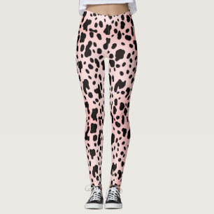 Legging Estampa Animal de Vaca Preta Rosa Moderno Feminino