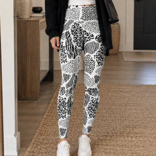 Legging Estampa Animal Xadrez Preto e Branco