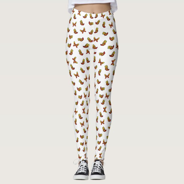 Legging Estampa Colorida de Borboleta Fofa em Branco (Frente)