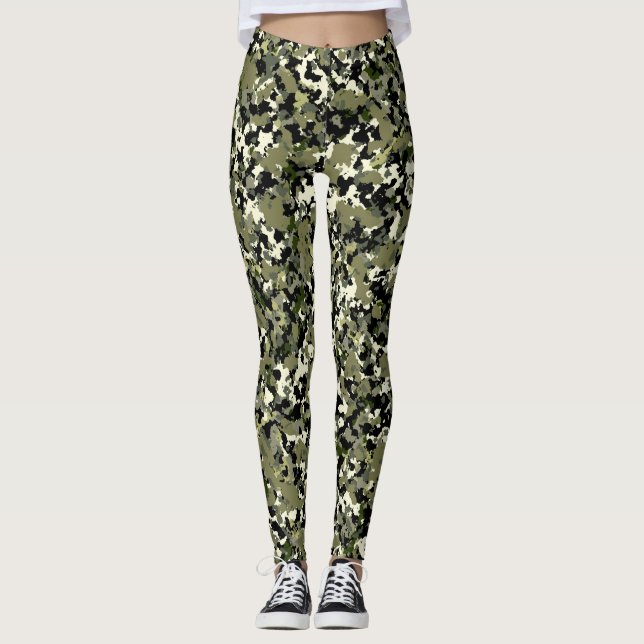 Legging Estampa de Camuflagem Creme Preto Verde (Frente)