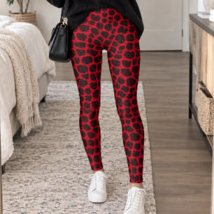 Legging Estampa de Girafa Preta e Vermelha