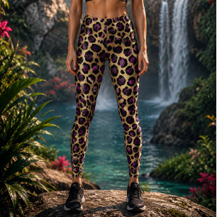 Legging Estampa de leopardo dourado e roxo