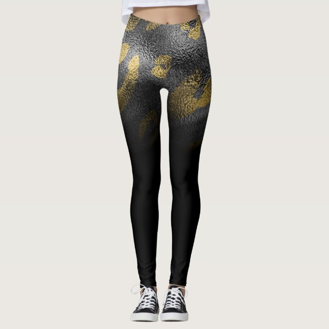 Legging Estampa De Leopardo Guepardo Dourado Falso Brilhan (Frente)