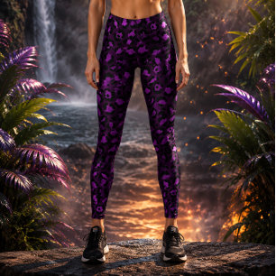 Legging Estampa de leopardo metálico violeta escuro