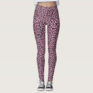 Legging Estampa de leopardo preta e rosa divertida padrão
