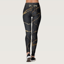 Legging Estampa de Mármore Preto e Dourado Abstrato