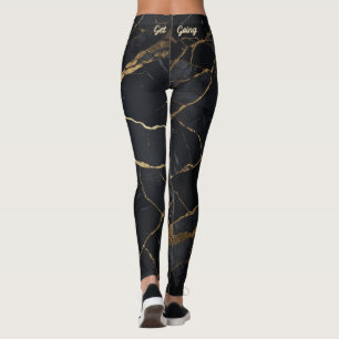 Legging Estampa de Mármore Preto e Dourado Abstrato