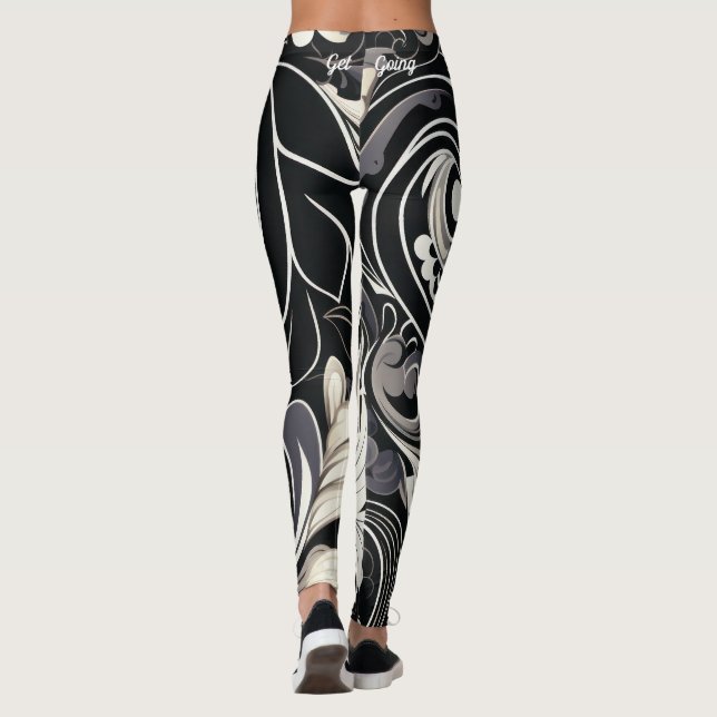 Legging Estampa Floral Preta e Branca (Verso)