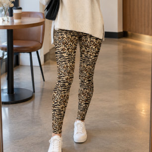 Legging Estampa Mista de Listras de Leopardo e Tigre